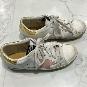 Golden Goose White Sneakers with Pink Star and Gold Heel
